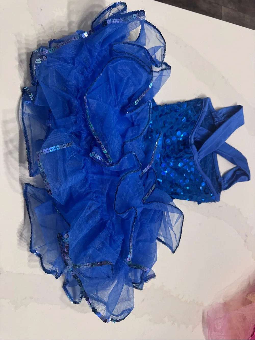 Blue Sequin Ruffled Kids Costume Dress